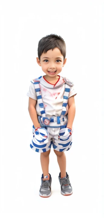 A cute was especially happy to holding flag, red sleeves, white shorts, full body, red shoes