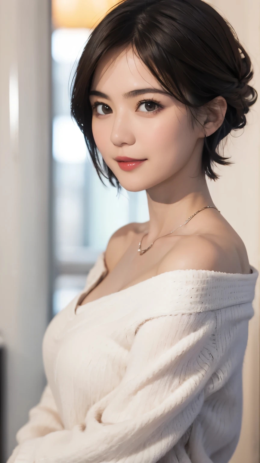 143
(20 year old woman), (surreal), (High level image quality), ((beautiful hairstyle 46)), ((short hair:1.46)), (gentle smile), (breasted:1.1), (lipstick)