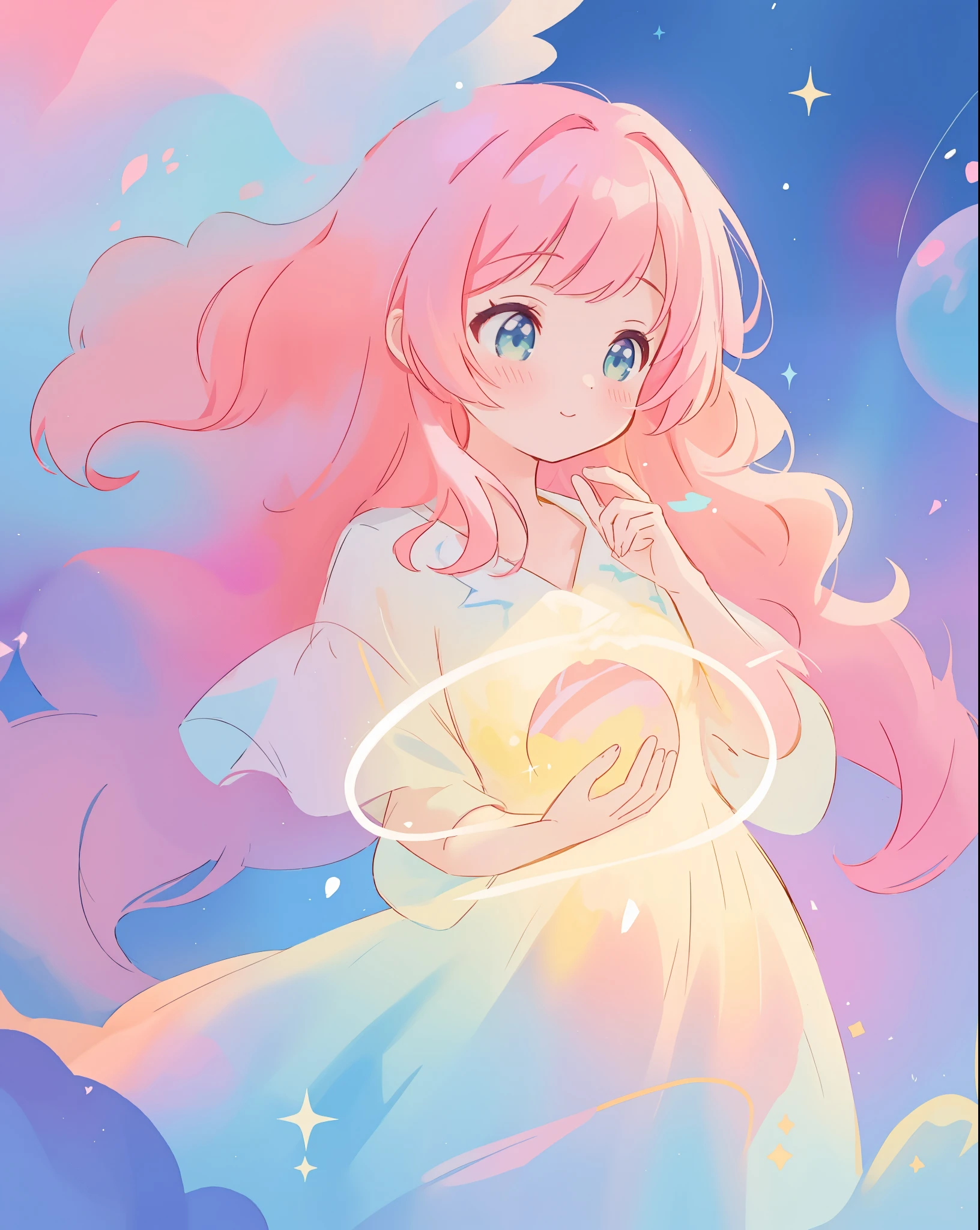 remove, make part of her pink hair, blend in with pink hair