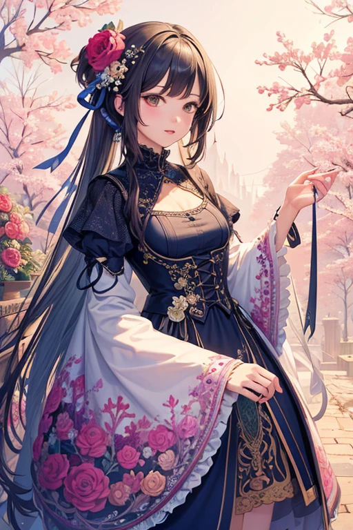 (masterpiece, highest quality, highest quality, official art, beautiful and aesthetic:1.2), (1 girl), very detailed,(fractal art:1.3),colorful,most detailed、surrounded by flower