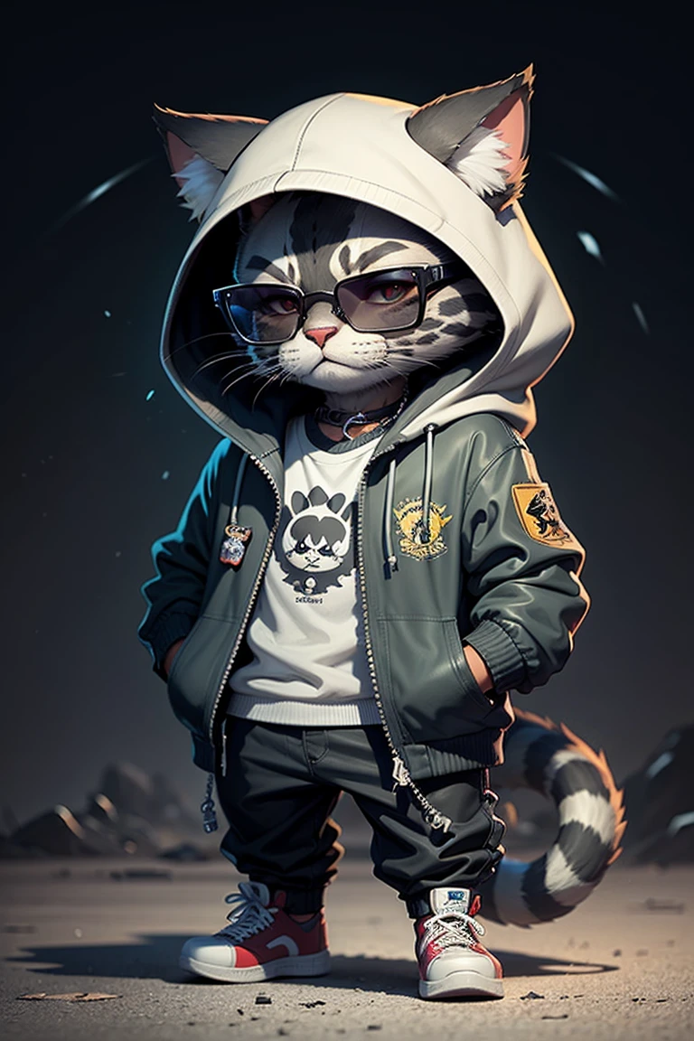 C4tt4stic, Black cartoon cat in jacket and skateboard, sunglasses,dragon、