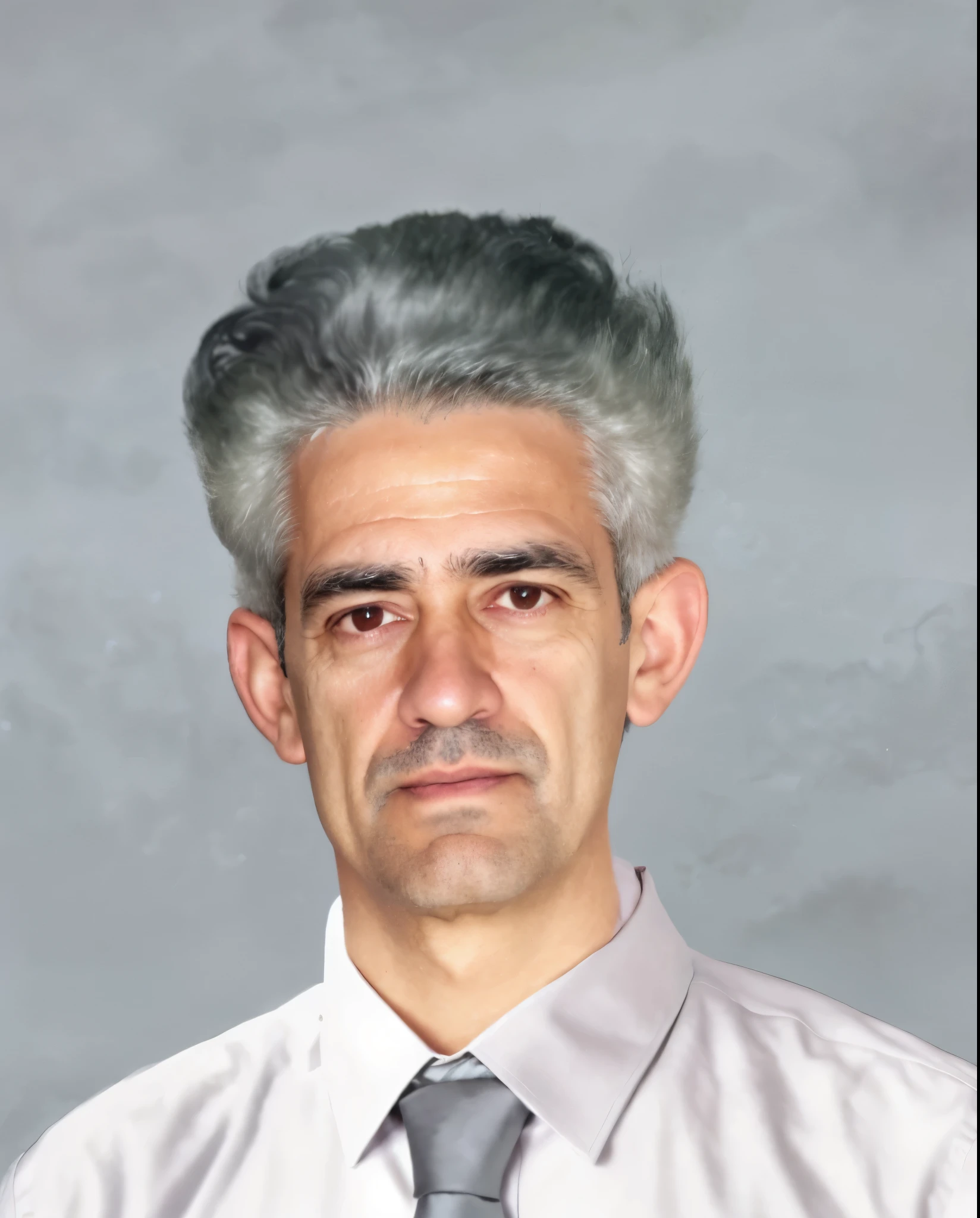 there  a man with a grey hair and a tie, rick sanchez in real life, cloud hair, dark grey haired man, one head portrait, juan diaz canales, white hair floating in air, cloud-like white hair, with broccoli hair, travis bickle has a mohawk, inspired by Carlos Francisco Chang Marín, he has dark grey hairs