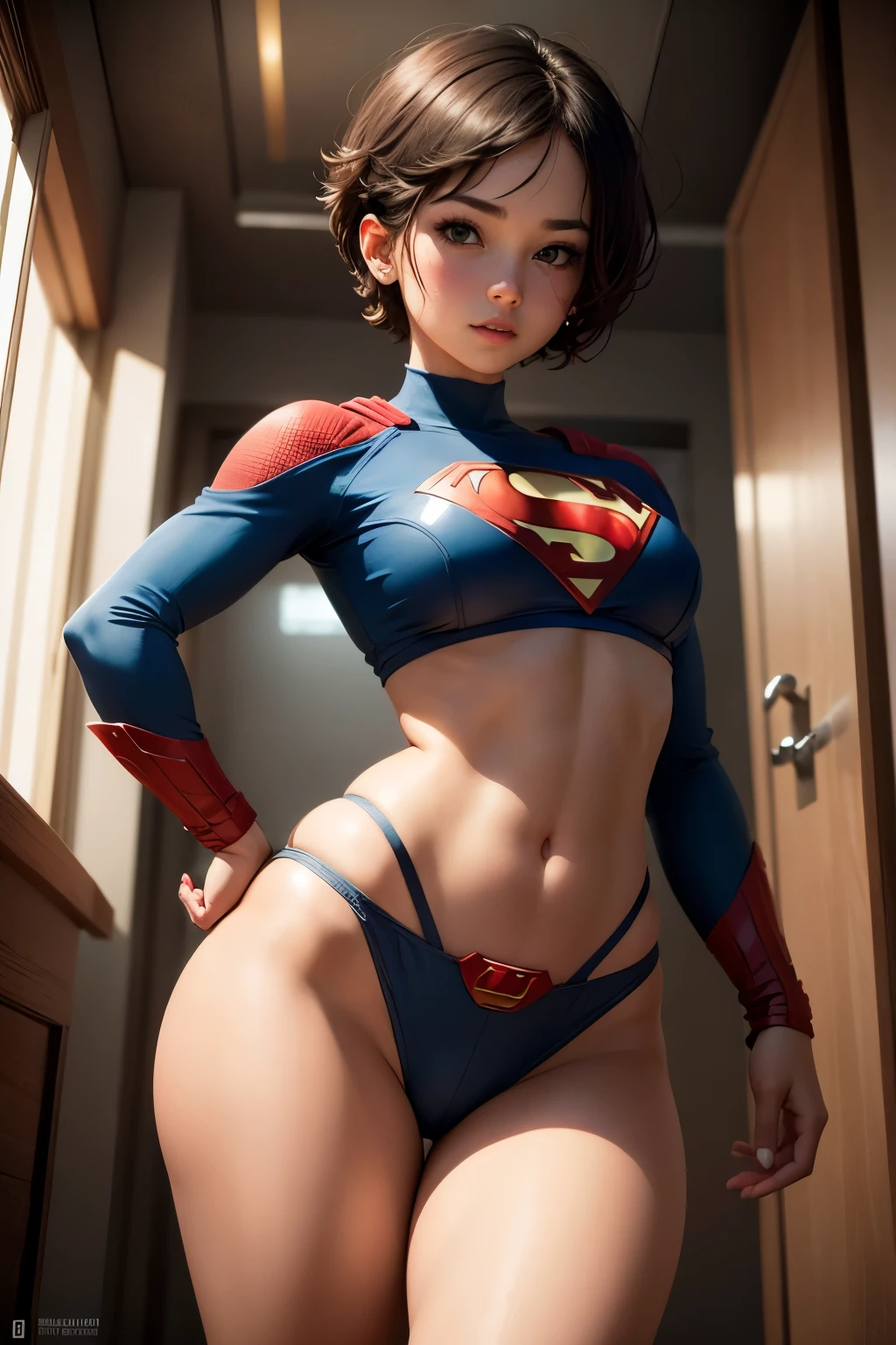 Cute girl, Superhero, short hair, sexy 