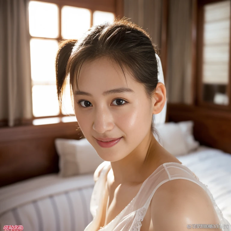 top-quality、supreme１People Girls,hightquality,A detailed face、A detailed eye、Detailed nose、Detailed mouth、 Beautiful expression, ((masuter piece)), ((High resolution)), ((Best Quality)), detail, (NSFW,cum faced、Excited face.Very happy,), ((Skin shiny with sweat)), (negligee:1.2)、 girl with, a blond, (Half Twin Tail)、 standing:1.5、fair white skin:1.3、、Smaller chest, cinmatic lighting, perfectly shaded,(((Late night bedroom))), Realistic lighting with shades,full body Esbian