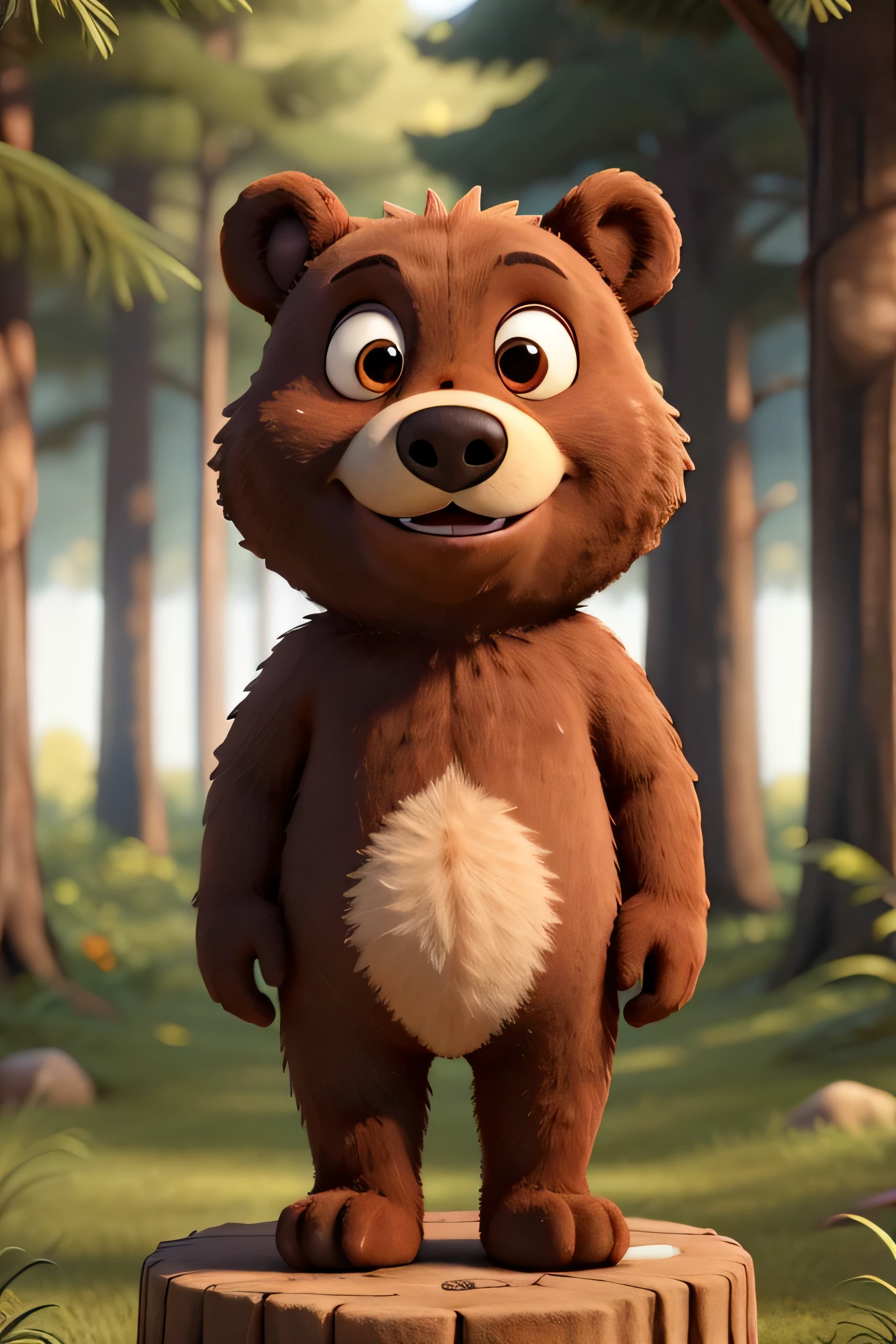 Bruno the bear in cartoon style in the forest