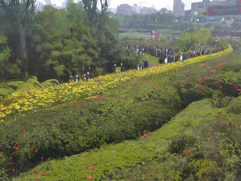 crowds on a funeral ceremony, cloudy