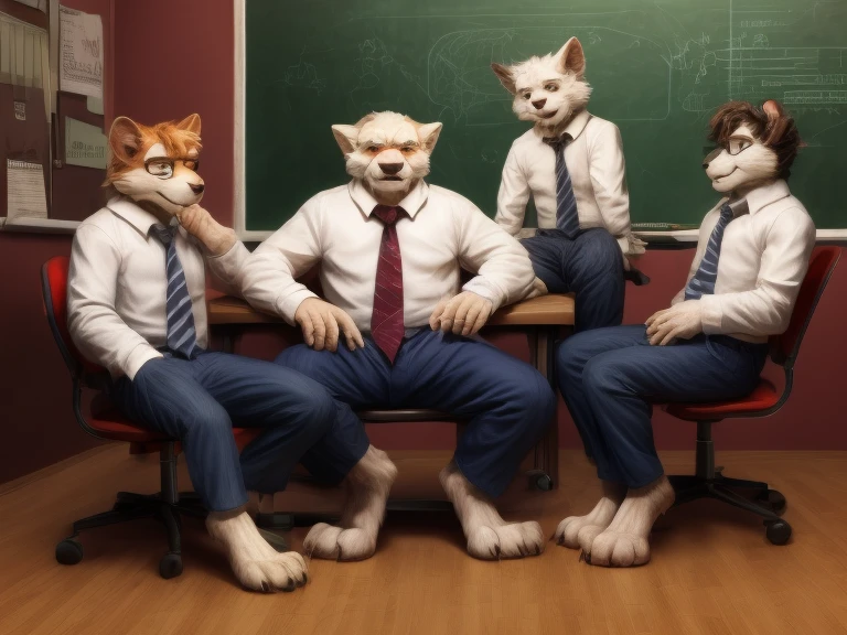 male, furry, tiger, fox, wolf, gay, naked, sweaty, twink body, big balls, big dick, teacher, student, anal sex, oral sex, classroom, knot, cum, threesome, piss, peeing