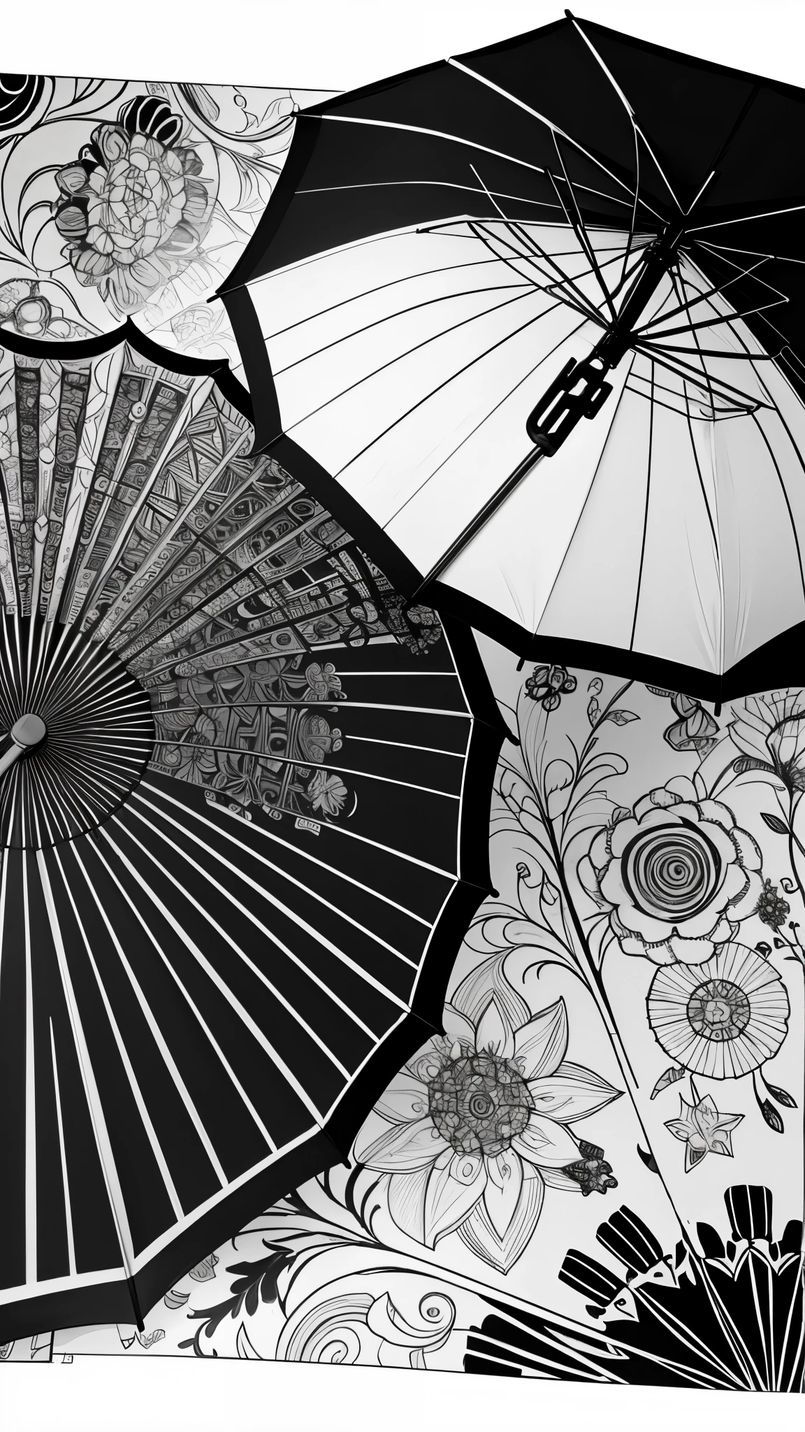 Umbrella skech design drawing black and white