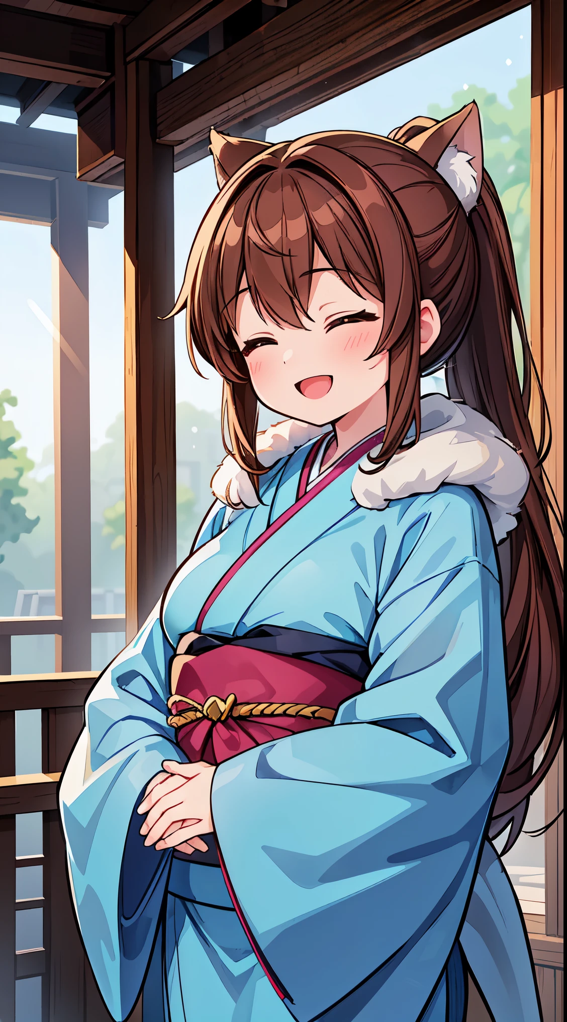 (masterpiece, top quality, best quality, official art, beautiful and aesthetic:1.2),ultra-detailed,intricate details,amazing illustration,award-winning art,atmospheric, 
BREAK, 1 beautiful girl, (17 years old girl), Very detailed, colourfull, highest details, BREAK, (Huge breasts: 1. 2), Clear skin, Beautiful skin, Shy skin, 1 beautiful girl, (Brown hair:1.75), (Cat ears, Ponytail, medium-Long hair: 1. 2), (Light blue eyes, long eyelashes, Double eyelids: 1. 2),Solo,gleaming skin, Clear skin, Beautiful skin,(best quality face),(Top quality glowing eyes),(The best smile,:D:1.45),

BREAK , snowing, crowed people in the background,(closed eyes, praying with hands together:1.35), (girl in a kimono with fur visiting a shrine where a statue of a dragon is enshrined:1.2), BREAK,wakame,wakame,wakame,(Cowboy Shot:1.4),

BREAK,(Blurry background:1.3),(absurderes, hight resolution, Super Detail Art),cel shading,Clear Color, Lonely optical effect, Beautiful pictures, Bright glow, mystic atmosphere,(Close-up of girl:1.1), Mystical light particle effect,manga influence, clean line drawings,