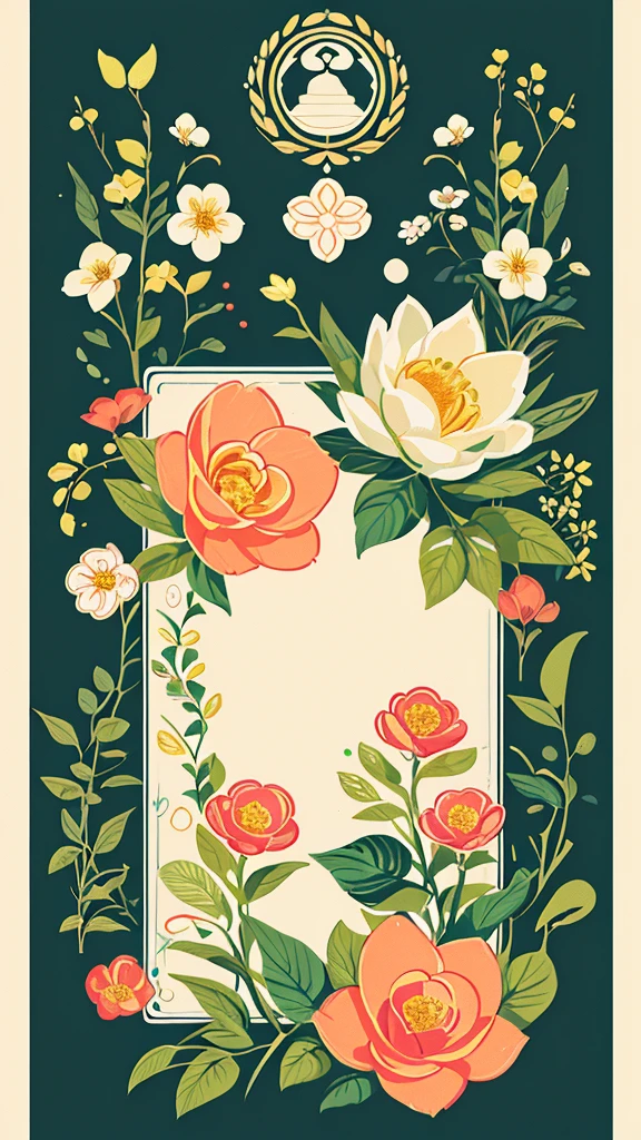 Slight vintage color,planar,,RISO print style,illustration,adolable,Leave white space,low-saturation,Lots of flowers,Individually arranged,leafranches,Printing, a sticker,Random distribution,Lovely drawing style, Color guide,Graphic design,Carpet pattern,(with black background)