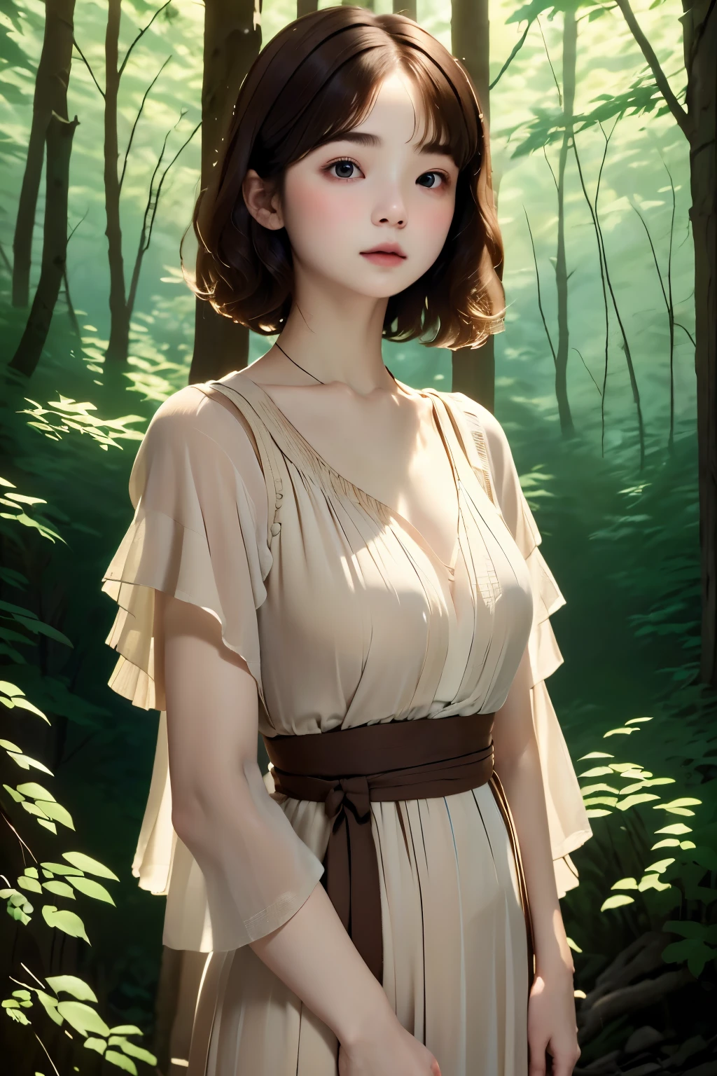 highest quality, masterpiece, High resolution, 1 girl, beautiful and perfect face, bob cut, maxi dress, Complex, movie-like atmosphere, 8K, very detailed