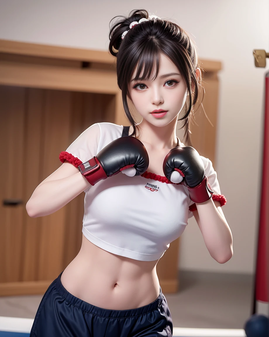 8K, Top Quality, Intricate Details, Ultra Detail, Ultra High Resolution, Masterpiece, close up shot, (full body: 1.1), Slender, Smile, (Makeup: 0.4), ,(( straight punch, boxing , punching, fighting stance)), (Fluffy blue Eyes: 1.21), (()), 1girl, solo, 1 girl, ((blue hair, bangs, long hair)), close up shot, , ((tall)), (((fit body))), (((slim face))), sharp face, (())  ,(detailed face), sharp face, small lips, ,(( straight punch, boxing , punching, fighting stance)),
 ((, )), , ((naked, gloves)), detailed face, detailed breast, , detail nipple ,, Narrow Waist, Skinny, tall , 190 cm tall, Muscular, Navel, Exposed Abdomen, Pointed Chest,, Beautiful girl with accentuated slender abs: 1.4, Six Pack Abs: 1.4, Perfect Body, detail legs, (( dark background)), black background,