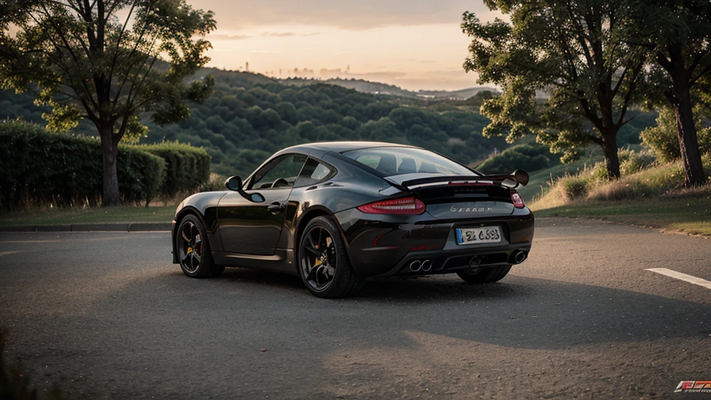 Car, Porshe, sportcar, Sunrise, Landscape, 8k, High detail, Realistic