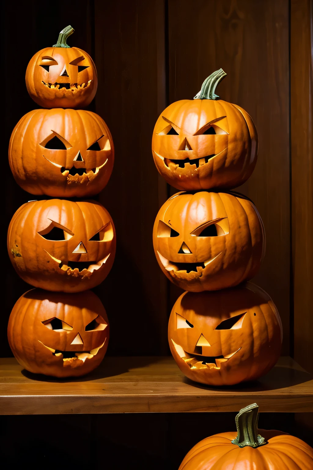 pumpkins with sculpture faces are lined up on a table, amazing, pumpkins, jack lantern, pumpkin灯, sculpture, october, sculpture, artistic masterpiece, adi meyers, author:author:by Dennis Flanders, pumpkin, Directly on the portrait, pumpkin head, creepy themed, she a gourd, flashing, threaten!, David Myers