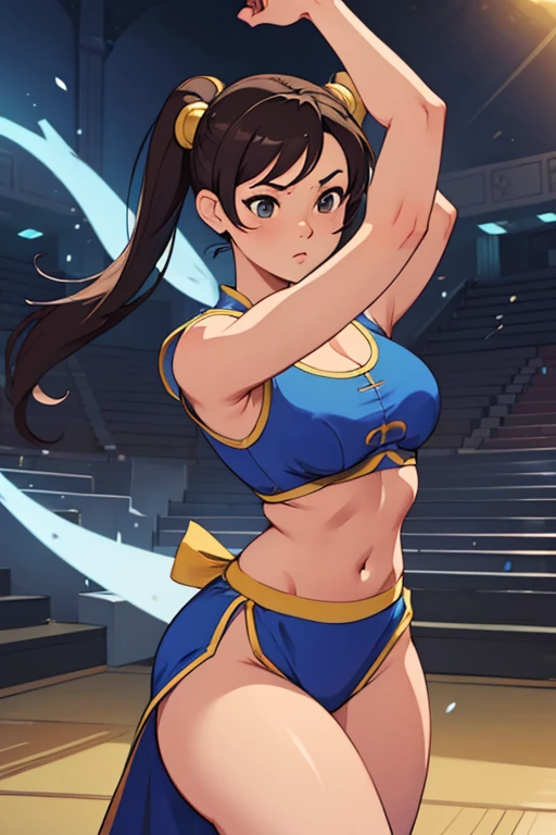 Cinematic pose,obra maestra,Mejor calidad,Chun Li,cuerpo completo,calle,escenario,