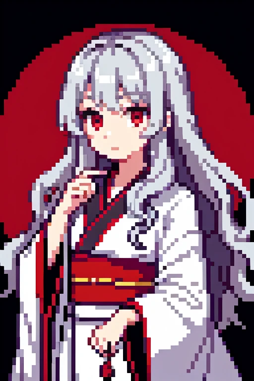 Retro game style,Action games,Like a retro game,pixel,pixel art,Fox Ears,10Late 20s,cool,woman,White kimono,Blue Eyes