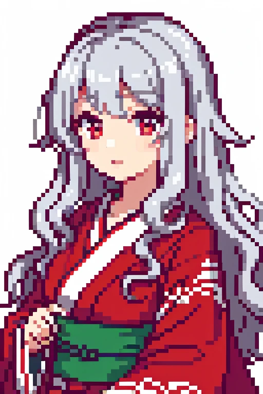 silver hair,Lady,red eyes,fluffy,kimono,wavy hair,long hair,Less exposure,kind,It&#39;s warm,