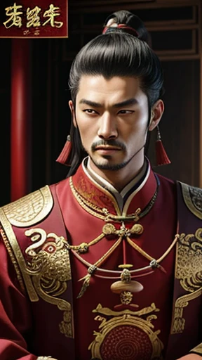 oriental、man in ancient chinese clothes、ancient chinese hairstyle man、three kingdom、multiple warlords、highest quality、masterpiece、ultra high resolution、(Photoreal:1.4)、game poster、inside the house、alone