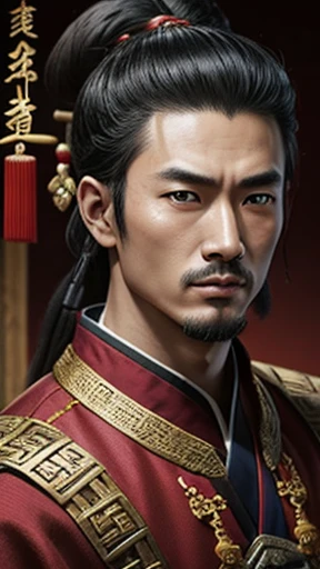oriental、man in ancient chinese clothes、ancient chinese hairstyle man、three kingdom、multiple warlords、highest quality、masterpiece、ultra high resolution、(Photoreal:1.4)、game poster、inside the house、alone