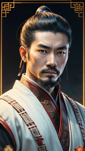 oriental、ancient chinese man in white clothes、ancient chinese hairstyle man、three kingdom、multiple warlords、highest quality、masterpiece、ultra high resolution、(Photoreal:1.4)、game poster、inside the house、Upper body、highest quality、masterpiece、ultra high resolution、(Photoreal:1.4)、game poster