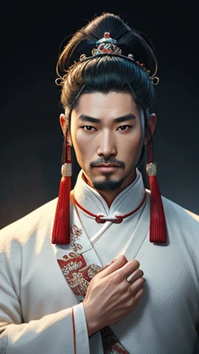 oriental、ancient chinese man in white clothes、ancient chinese hairstyle man、three kingdom、multiple warlords、highest quality、masterpiece、ultra high resolution、(Photoreal:1.4)、game poster、inside the house、Upper body、highest quality、masterpiece、ultra high resolution、(Photoreal:1.4)、game poster