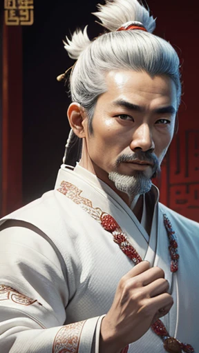 oriental、ancient chinese man in white clothes、ancient chinese hairstyle man、three kingdom、multiple warlords、highest quality、masterpiece、ultra high resolution、(Photoreal:1.4)、game poster、inside the house、Upper body、highest quality、masterpiece、ultra high resolution、(Photoreal:1.4)、game poster