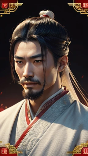 oriental、ancient chinese man in white clothes、ancient chinese hairstyle man、three kingdom、multiple warlords、highest quality、masterpiece、ultra high resolution、(Photoreal:1.4)、game poster、inside the house、Upper body、highest quality、masterpiece、ultra high resolution、(Photoreal:1.4)、game poster