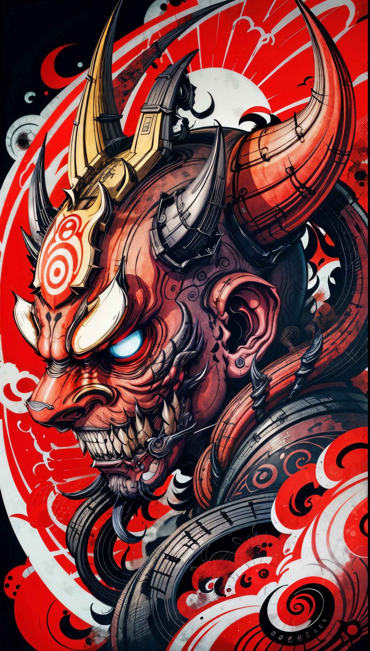 Hannya mask style 0milustrador, Obra maestra, alta calidad, 8k, Altas resoluciones, Altodetallado, caballero, face front view