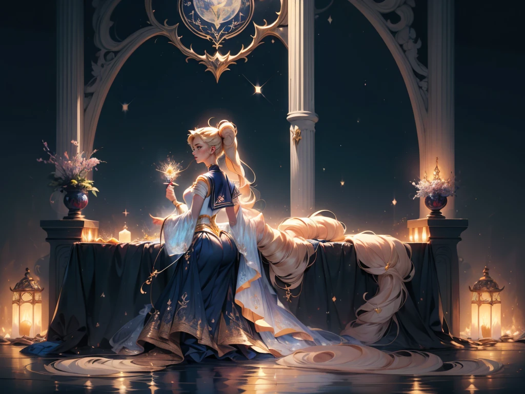 ((Masterpiece)), (Best Quality), (Ultra Detailed), ((Very Detailed)), 4K, (8K), Sailor Moon, Long Blonde Hair, Double Ponytail, Sailor Moon Aesthetics, Dream Core,