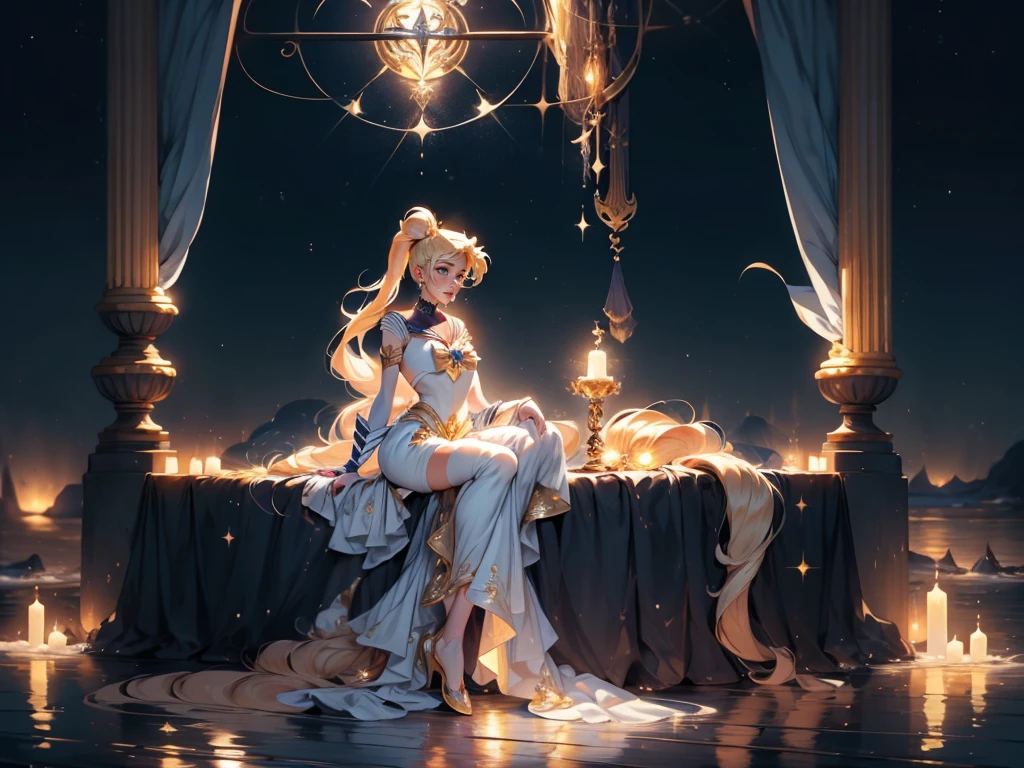 ((Masterpiece)), (Best Quality), (Ultra Detailed), ((Very Detailed)), 4K, (8K), Sailor Moon, Long Blonde Hair, Double Ponytail, Sailor Moon Aesthetics, Dream Core,