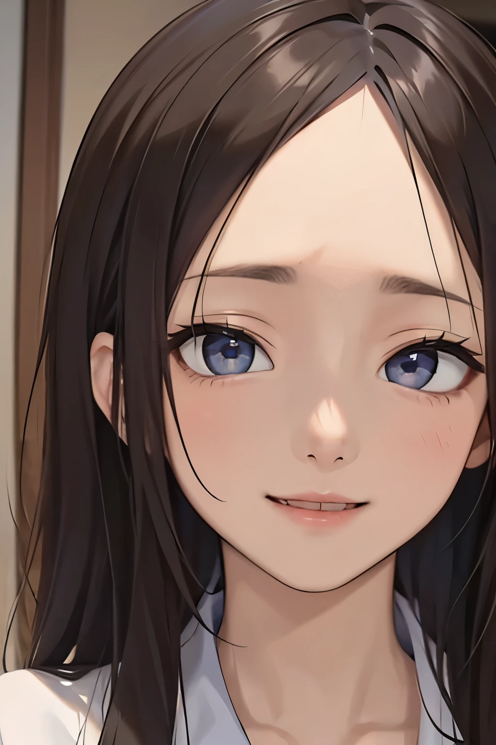 、brown hair、beautiful eyes、skin that looks real、small breasts、(8K、masterpiece)、(realistic、Photoreal)、highest quality、very detailed、super detailed、beautiful woman、cute、Japanese、Idol、laughter、close-up portrait、Healthy face