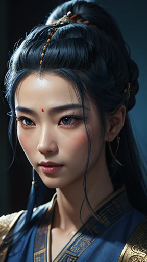 oriental、ancient chinese man in blue clothes、ancient chinese hairstyle man、three kingdom、multiple warlords、highest quality、masterpiece、ultra high resolution、(Photoreal:1.4)、game poster、inside the house、Upper body、highest quality、masterpiece、ultra high resolution、(Photoreal:1.4)、game poster