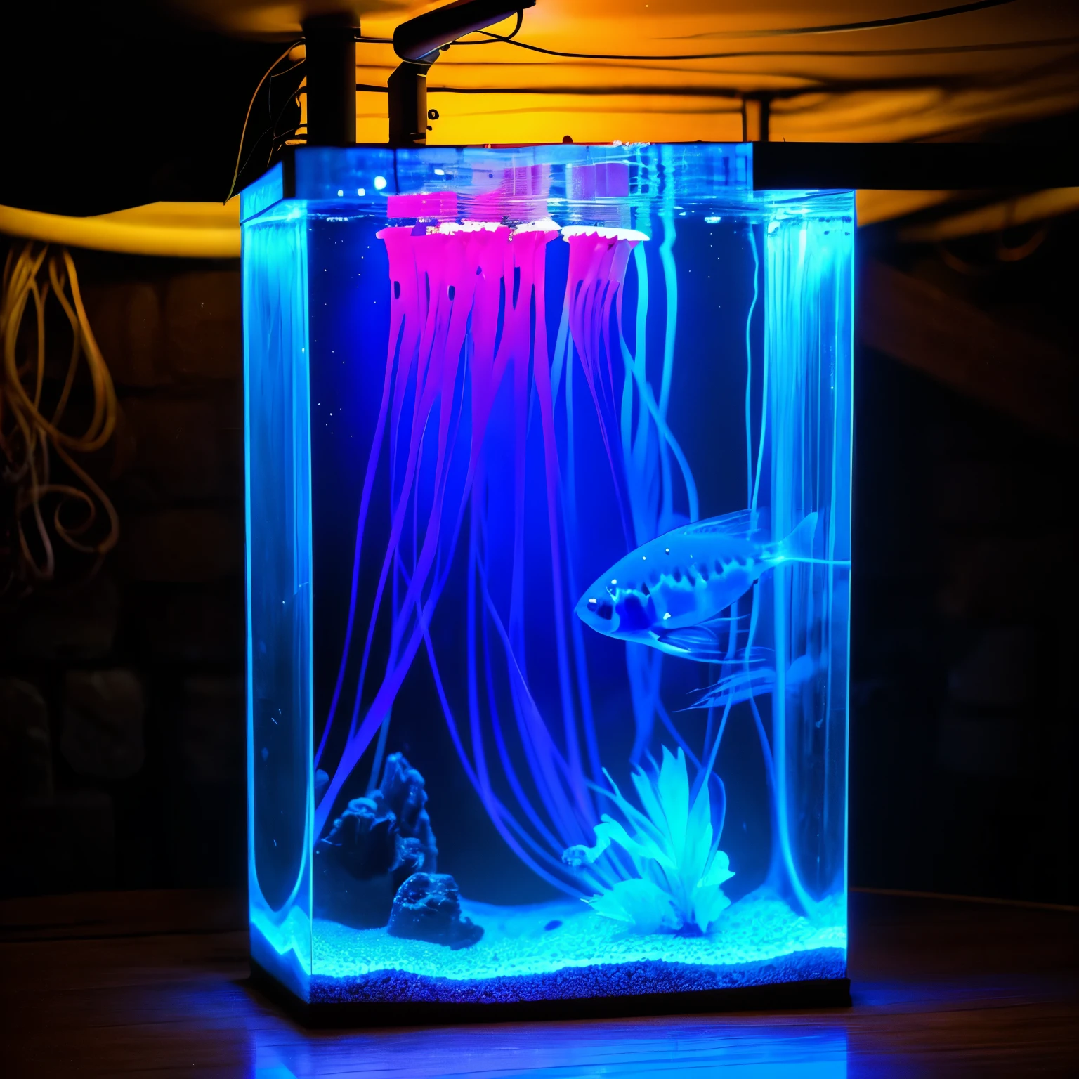aquarium　jellyfish　tunnel shape　night