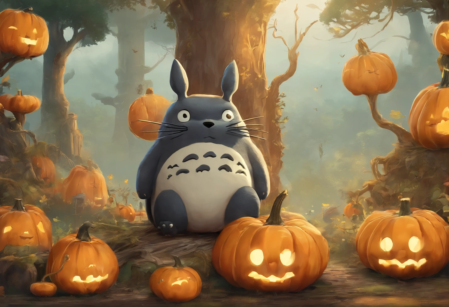 best quality, super detailed, lifelike,3d rendering, Pumpkin carving,Totoro