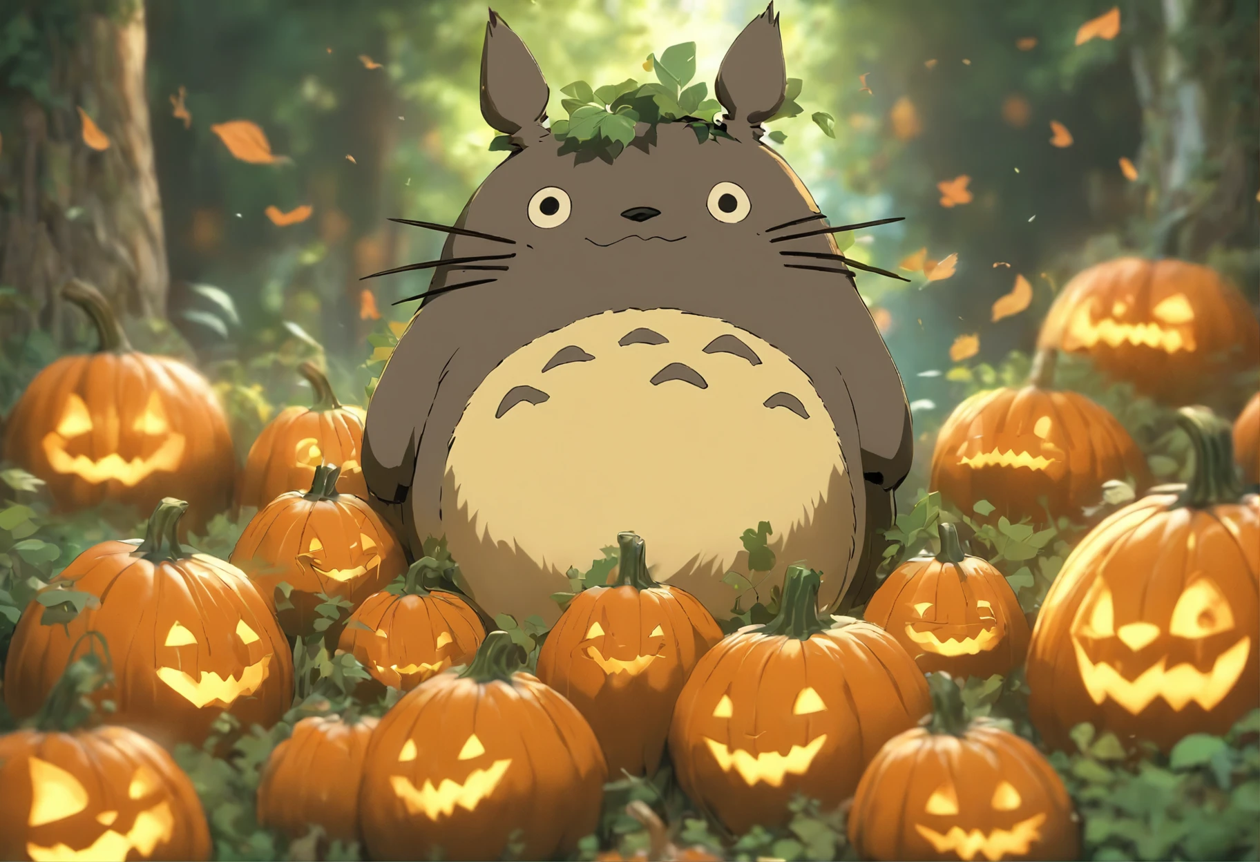best quality, super detailed, lifelike,3d rendering, Pumpkin carving,Totoro