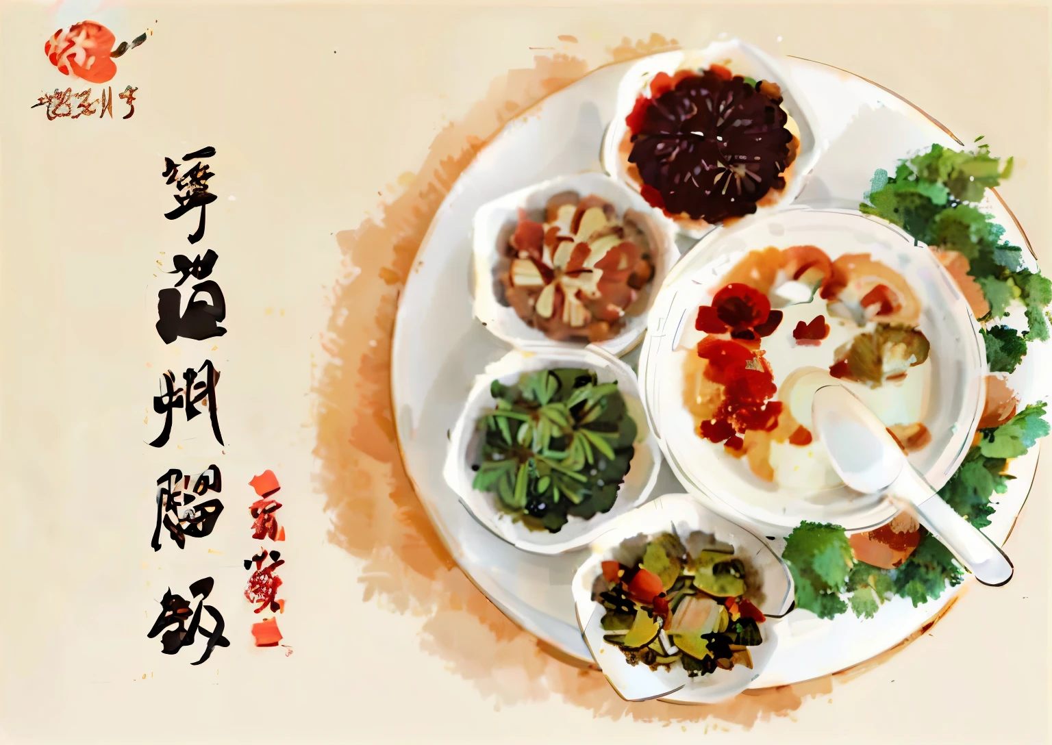 There was a plate of food,There are different types of food on it, Sichuan, Pan Renwei style, gujian, nanquan, ❤🔥🍄🌪, ruanjia, daopao, you, Inspired by Wang Mian, qiangshu, inspired by Cui Bai, jin shan, traditional Chinese, hua cheng, Um