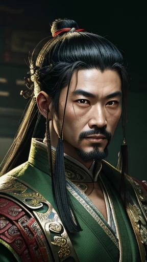 oriental、ancient chinese man wearing green clothes、ancient chinese hairstyle man、three kingdom、multiple warlords、highest quality、masterpiece、ultra high resolution、(Photoreal:1.4)、game poster、inside the house、Upper body、highest quality、masterpiece、ultra high resolution、(Photoreal:1.4)、game poster