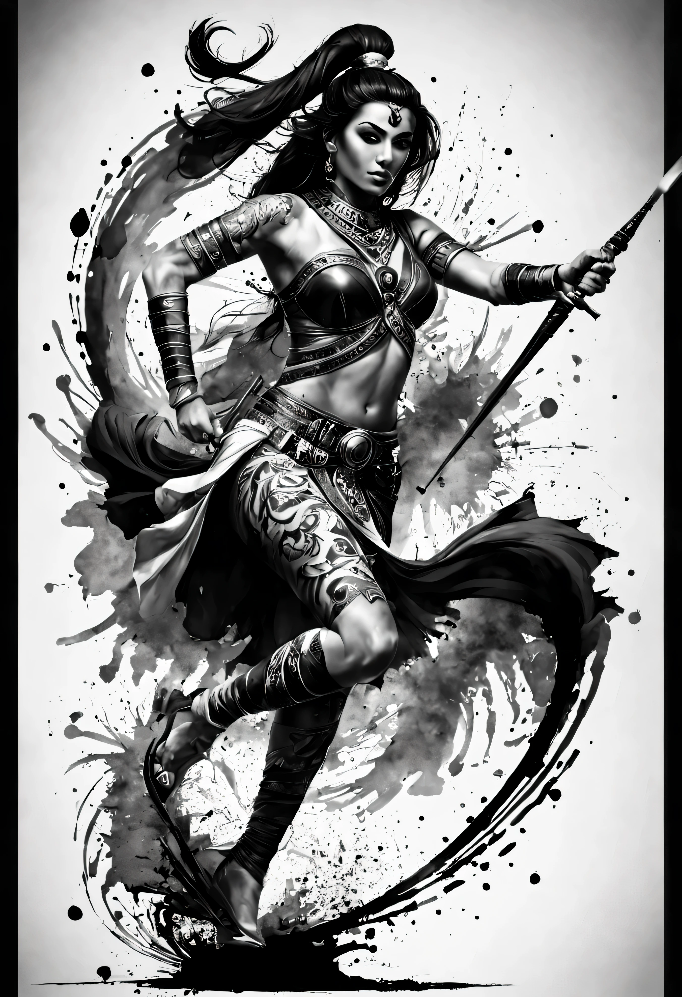 Egyptian warrior, The art of tattooing, ink splash, swirl of ink, Arabic letter, art at its best, black, White & Grey, 血