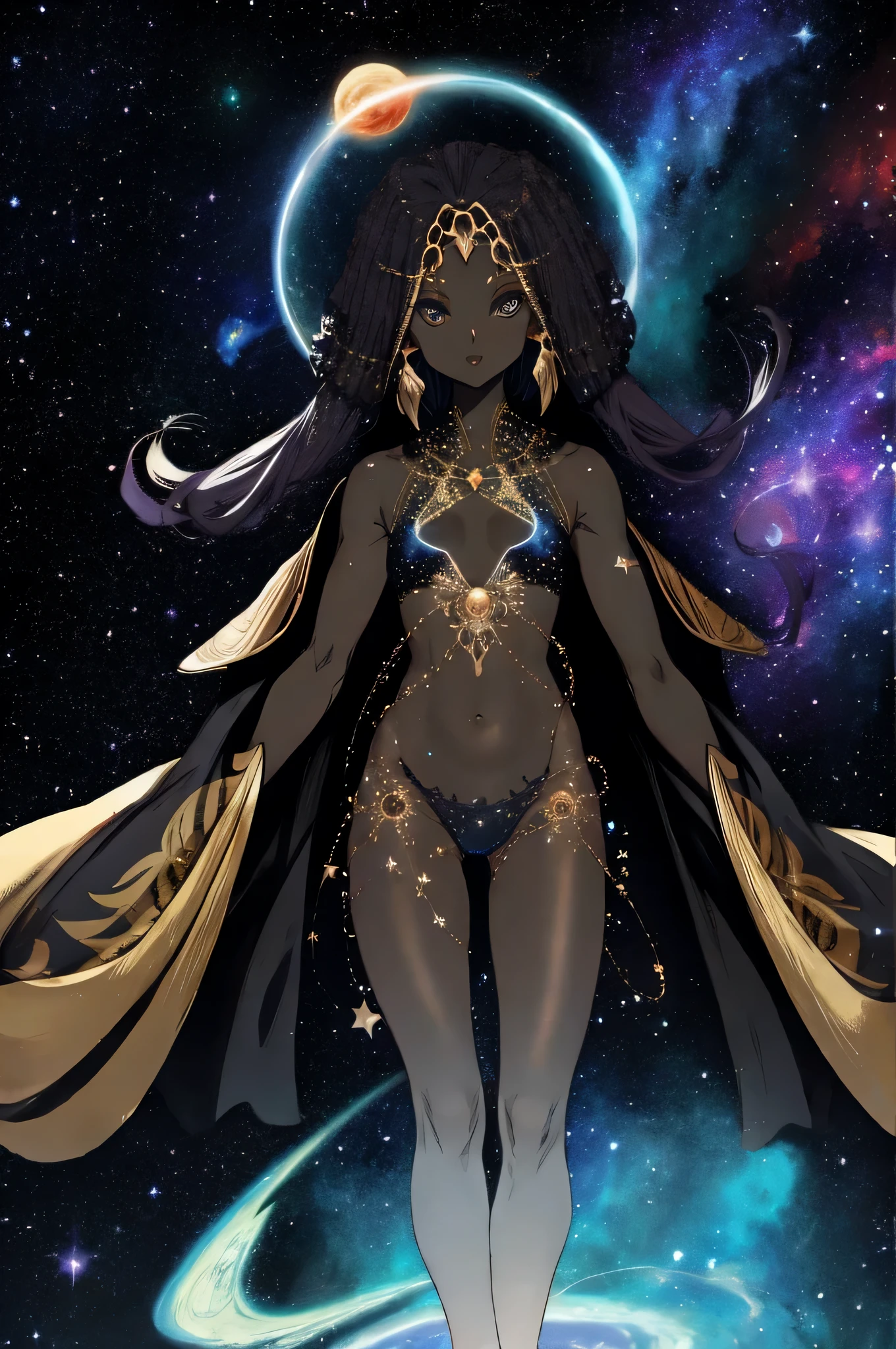 cosmic entity, body made from planets and stars for eyes