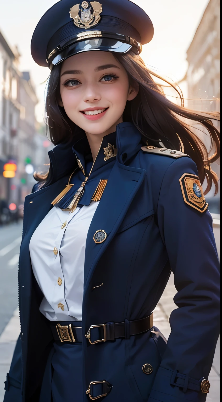 Arafed woman in uniform posing for a picture on a city street - SeaArt AI