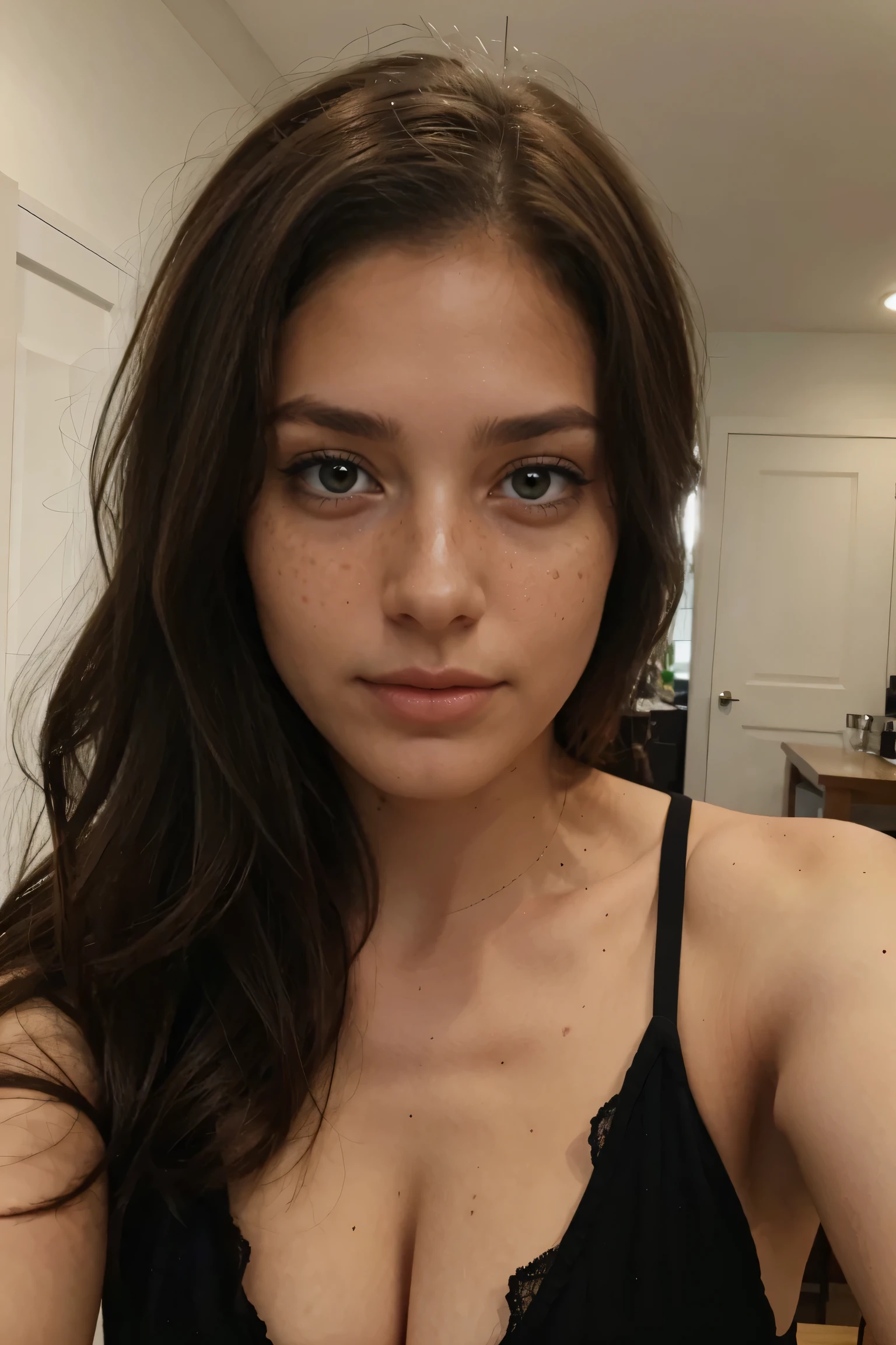 sexy seflie of a german brunette with green natural eyes