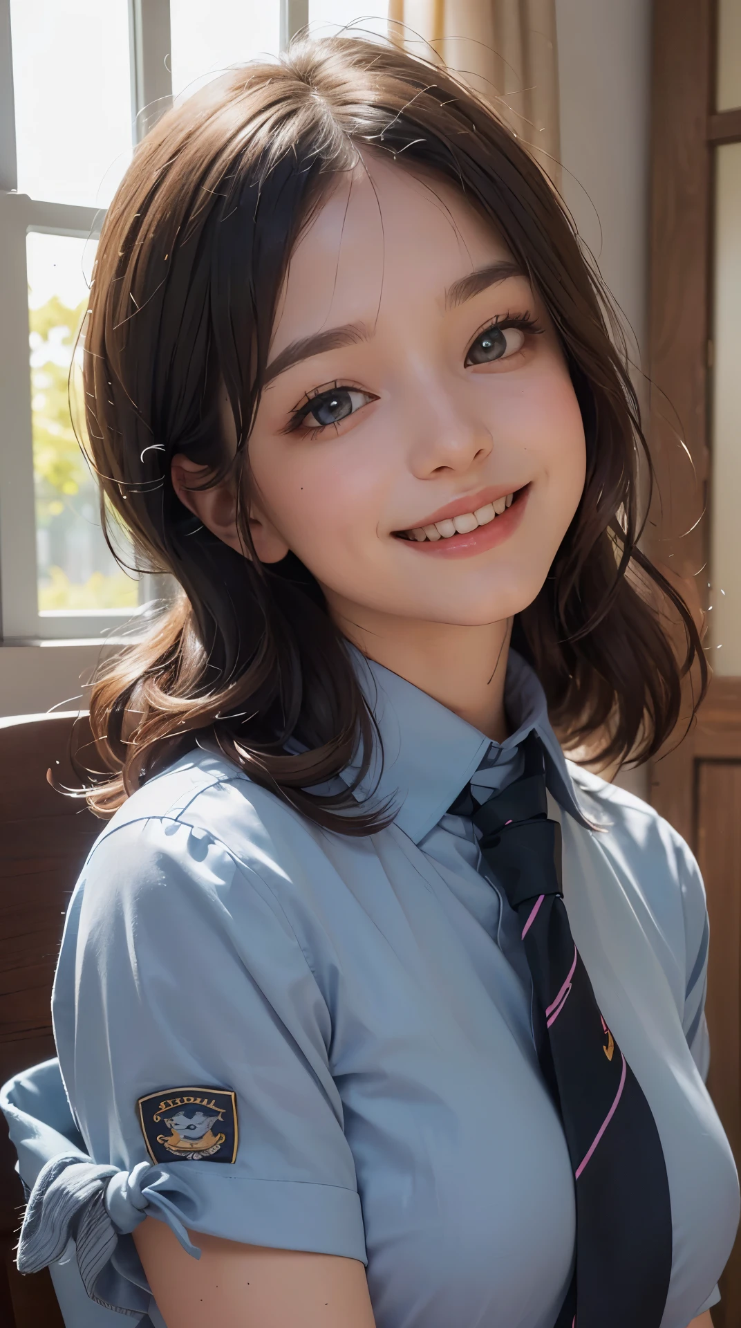 (best quality,4K,8k,high resolution,masterpiece:1.2), Super detailed, (actual,photoactual,photo-actual:1.37), (Beautiful and delicate eyes, Beautiful and delicate lips, Extremely detailed eyes and face), studio lighting, Physically based rendering,Vivid color tits, Super big奶, Super big:0.8), (pilot, tie, shirt, have, watch:1.5), (soft light:0.picture, smile and laugh:1.5),