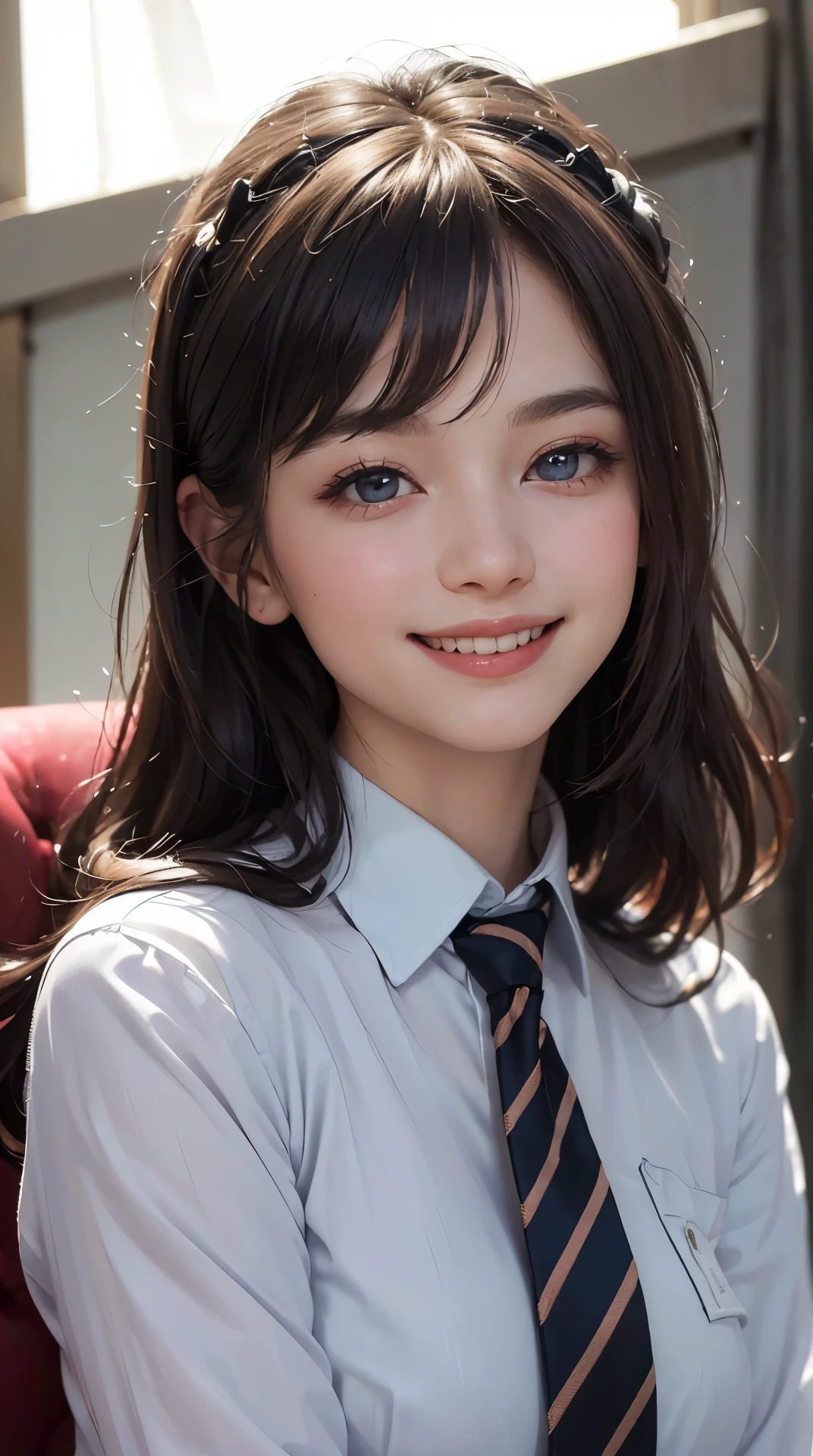 (best quality,4K,8k,high resolution,masterpiece:1.2), Super detailed, (actual,photoactual,photo-actual:1.37), (Beautiful and delicate eyes, Beautiful and delicate lips, Extremely detailed eyes and face), studio lighting, Physically based rendering,Vivid color tits, Super big奶, Super big:0.8), (pilot, tie, shirt, have, watch:1.5), (soft light:0.picture, smile and laugh:1.5),