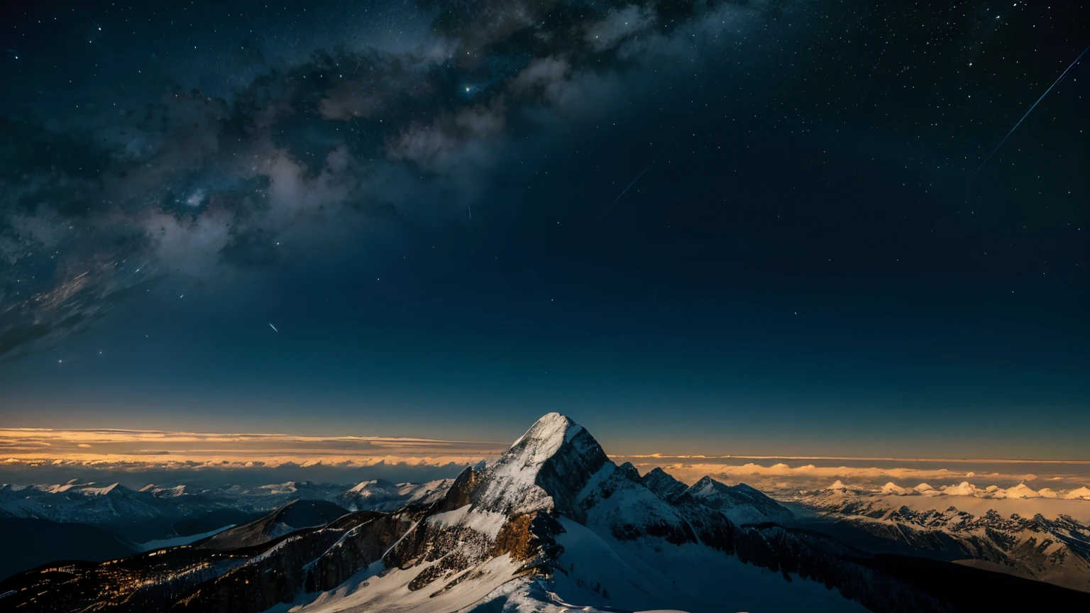 Large mountain, ground view, far view, night time, mountain fogus, big planet on sky, no one, 8k quality, masterpiece