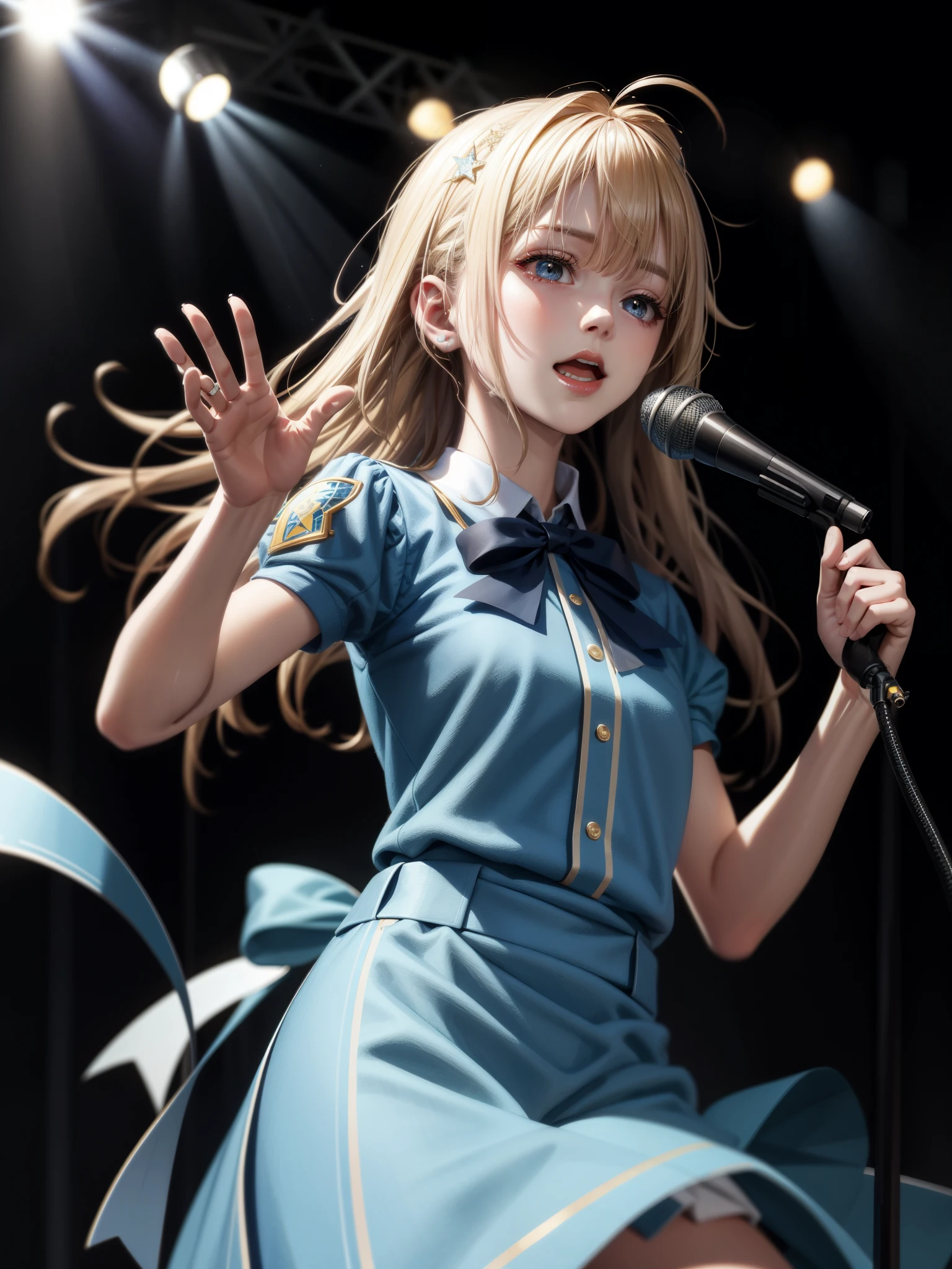 Alice Comprehensive Thirty, Star, Sing, perfect face, beautiful proportions, Microphone mouth to mouth, one person