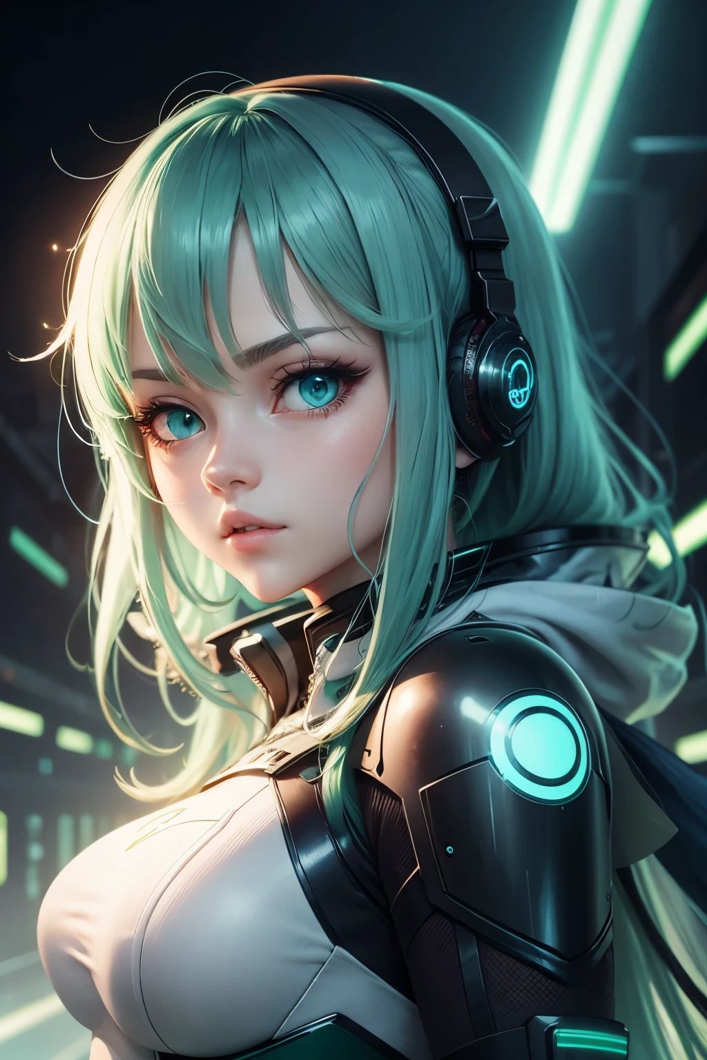 Blue-green eyes cyber anime girl