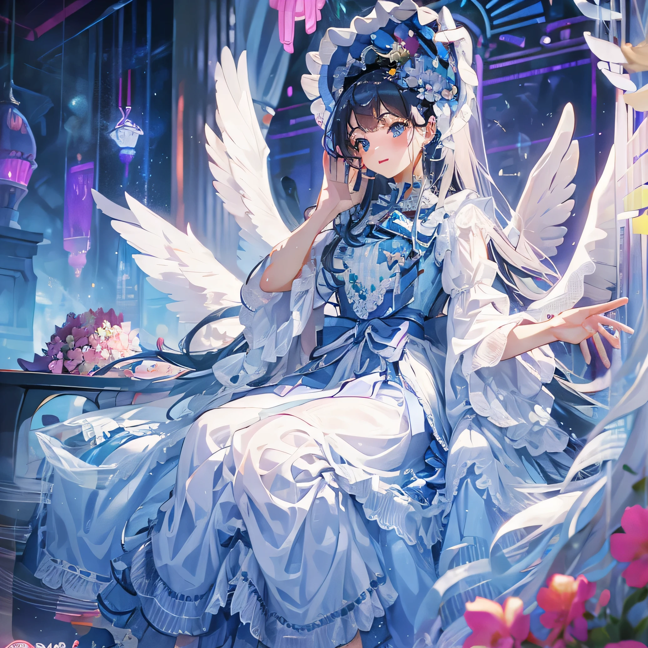 8K　4K　beautiful images　masterpiece　super high quality　wallpaper　beautiful少女　aristocratic dress　church　light　angel wings　fantasy　one girl　1 girl　beautiful　beautiful　flower　廃墟のchurch 超美麗　ultra high resolution　a saint full of mercy　Estrus　praying girl　lightが降り注ぐ