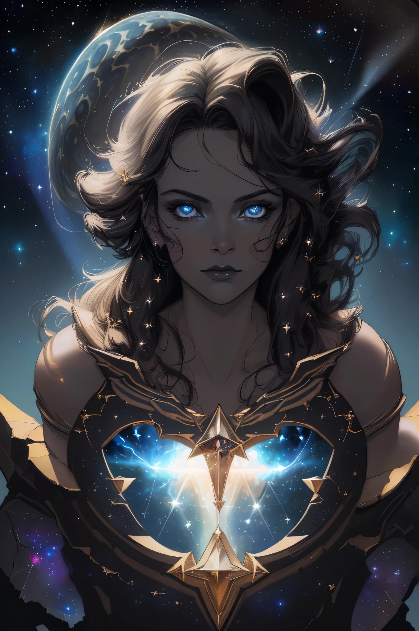 (photorealistic, full body view, 1girl, solo:1.2), breathtaking masterpiece, best quality, highest quality, highly detailed, award winning 8K digital painting of an ethereal and (incredibly beautiful girl, very beautiful face:1.6), 8k, ultra highres, absurdres, highres, digital drawing, very detailed, intricate, dramatic lighting, (crepuscular rays:1.2) ADDBASE baroqueai, beautiful face, beautiful eyes, blue eyes, captivating eyes, cleavage, elegant hands, heaven, planet in background, (bright background:1.4), (rim lighting:1.2) ADDROW (eldritchtech, cosmic, dark energy:1.6), aesthetic, (glowing parts:1.4), mechanical arms, mechanical legs, stars and galaxy in background