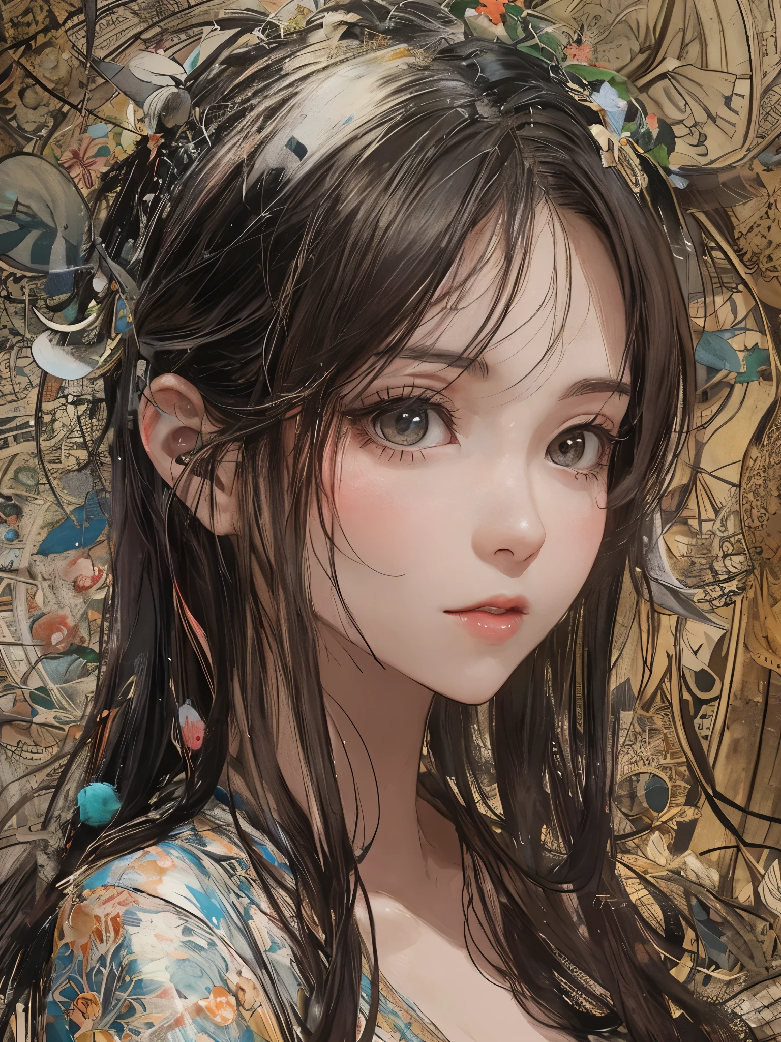 WGZ style,Very detailed portrait of a beautiful woman,Complete face shape,Classical oil painting,author:Shirou Masamune, author:Kim William Tae