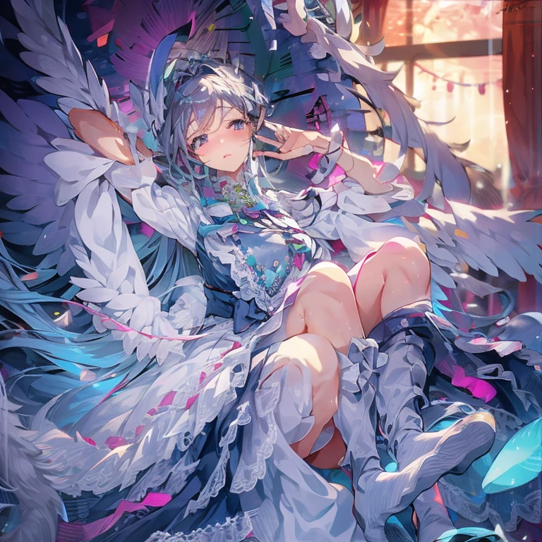 8K　4K　Beautiful images　masterpiece　Super high quality　wallpaper　beautiful少女　aristocratic dress　church　Light　angel wings　fantasy　one girl　1 girl　Beautiful　beautiful　flower　廃墟のchurch 超美麗　ultra high resolution　A Saint Full of Charity　Estrus　girl praying　Lightが降り注ぐ